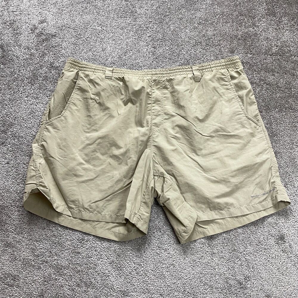 Columbia PFG Omni Shade Chino Shorts Mens 42 Beige Elastic Zip Pocket Outdoor